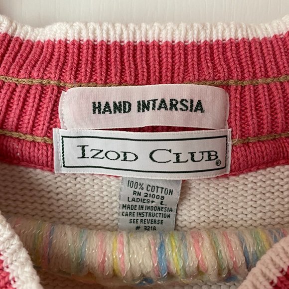 Izod White Pink Brown Preppy Sweater L 90s - Picture 4 of 4